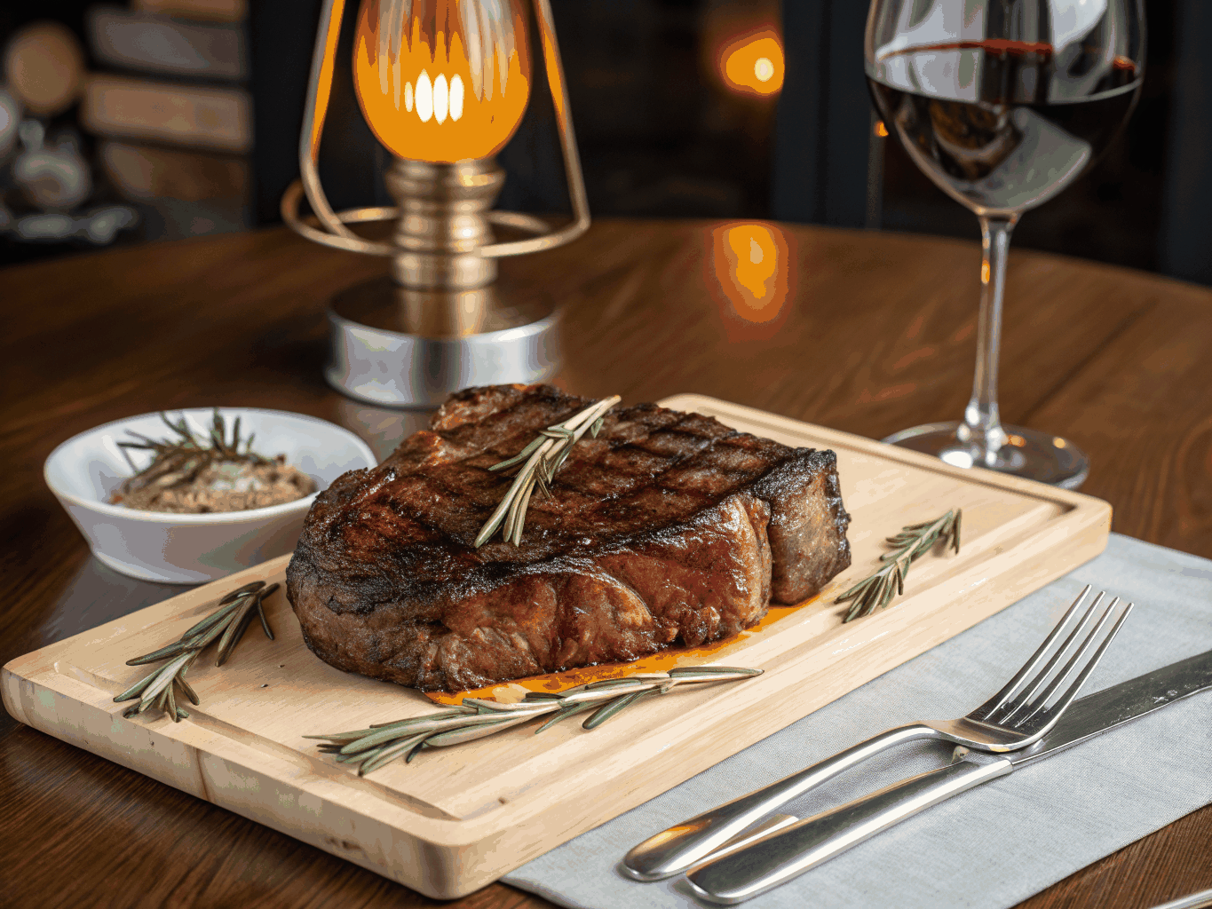 Grilled T-bone steak with rosemary and garlic