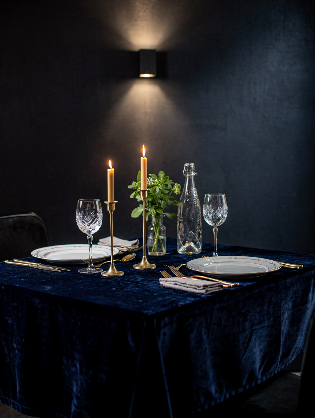 Cozy candlelit dining room with warm ambient lighting