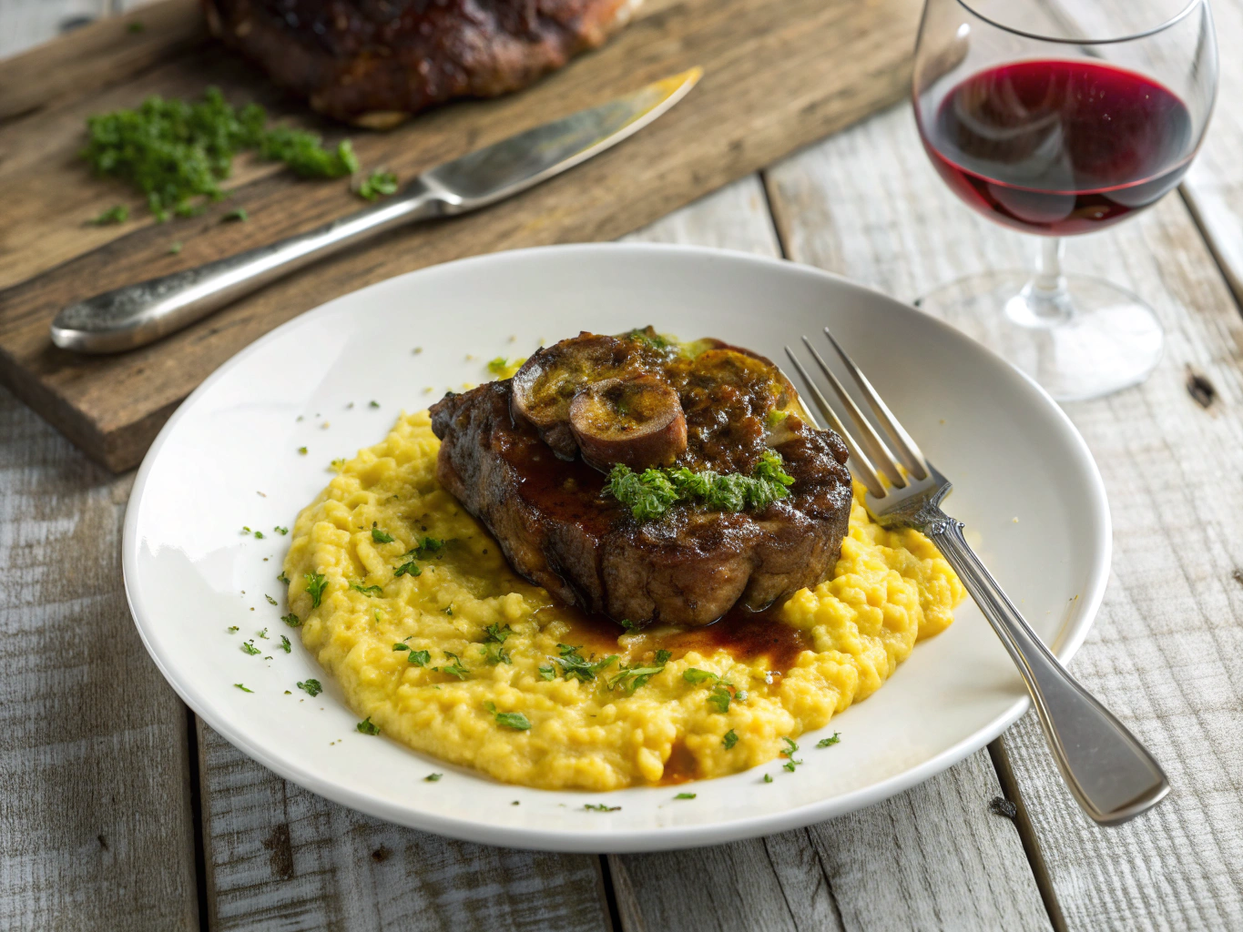 Signature Osso Buco served with saffron risotto